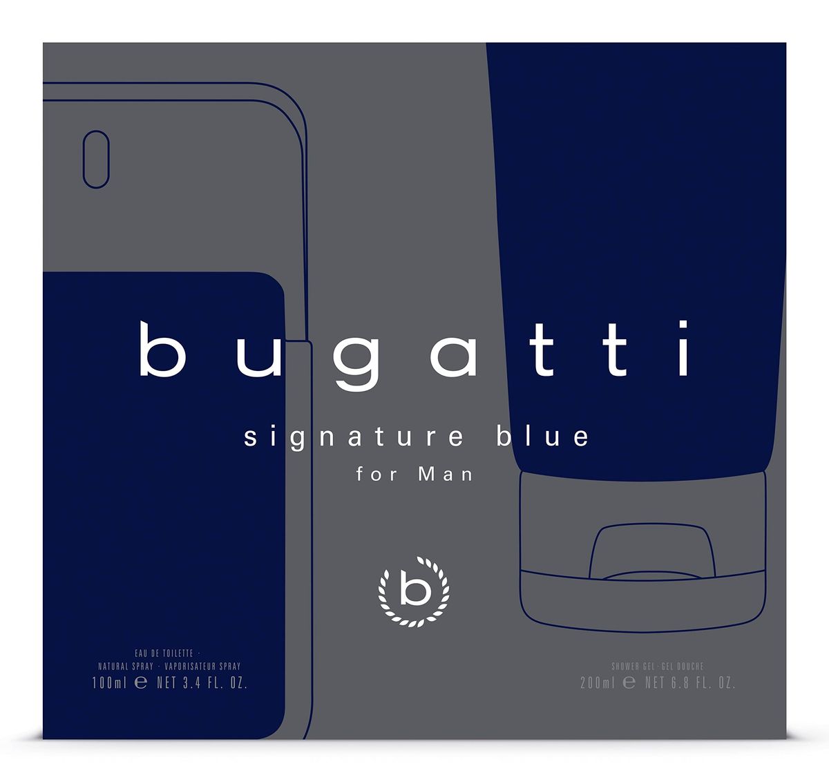 Подарочный набор туалетная вода и гель для душа для мужчин Bugatti Signature Blue 3556585074 Темно-синий 100 мл + 200 мл