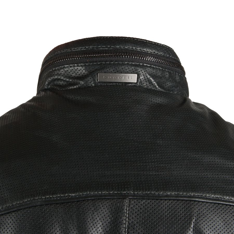 Мужская кожаная куртка с перфорацией Bugatti 5931-611 999 Черный 46